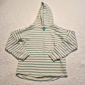 Mini Boden boys or girls 11-12 years, oatmeal/green striped hoodie VGUC